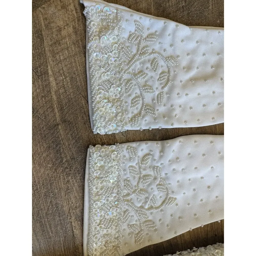 Vtg Weinstock-Hale Beaded Envelope Clutch Seed Beads Gloves White Bridal Evening